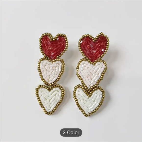 NWT colorful beaded triple heart earrings - Picture 2 of 2